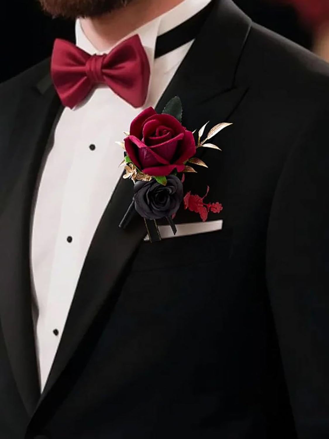 Burgundy Corsage and Boutonniere 2 Set