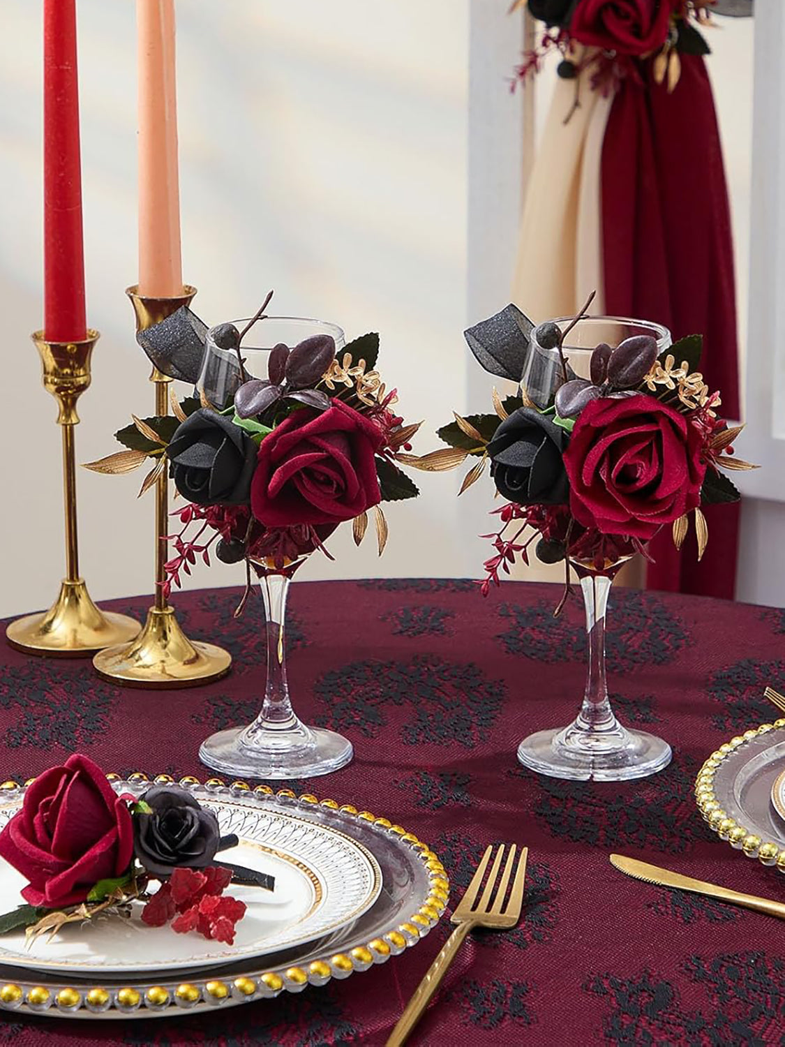 Burgundy Corsage and Boutonniere 2 Set