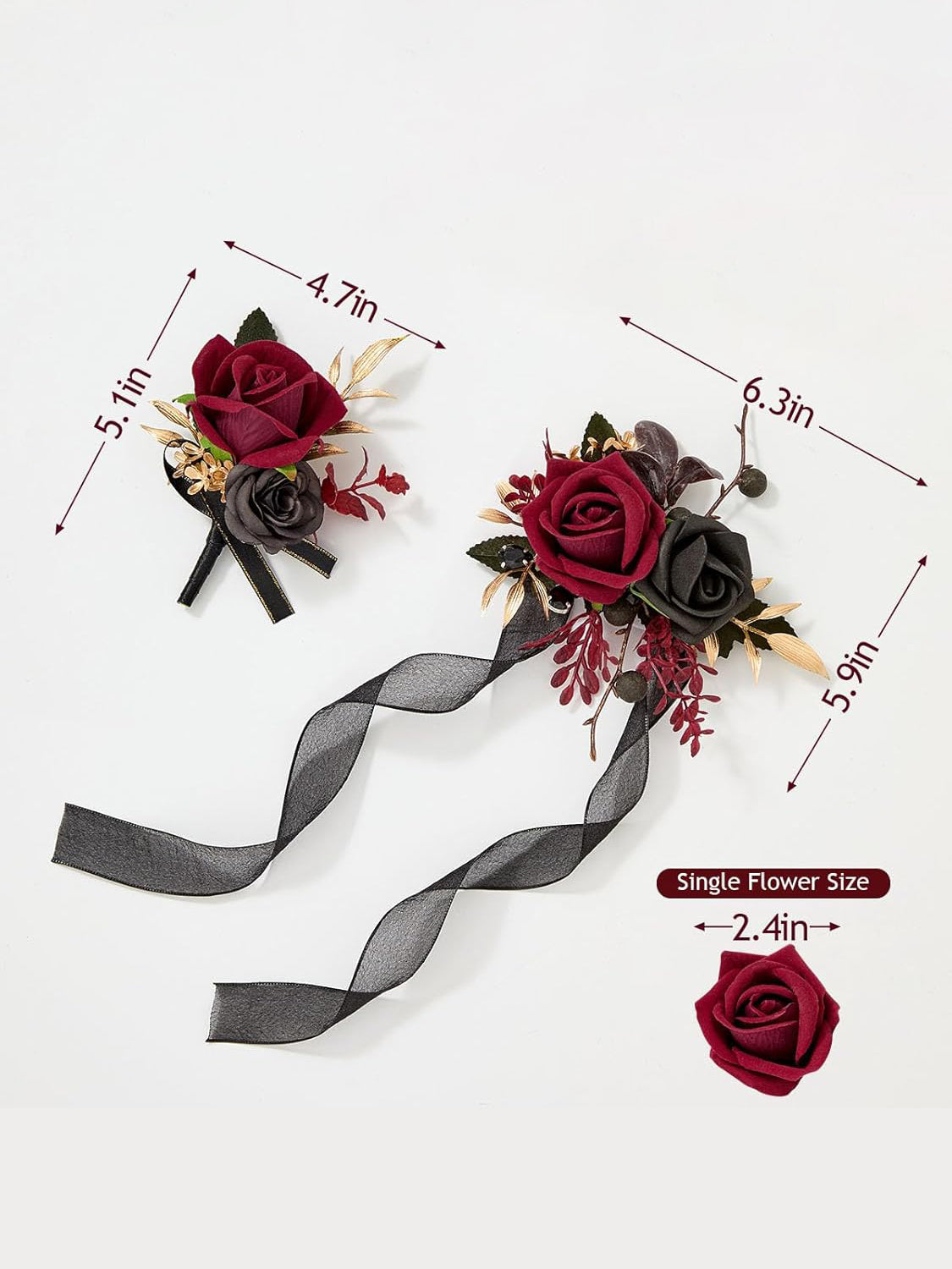Burgundy Corsage and Boutonniere 2 Set