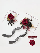 Burgundy Corsage and Boutonniere 2 Set