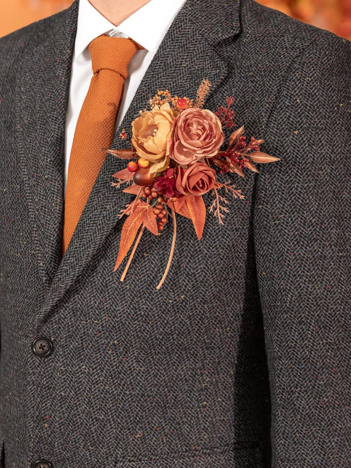 Maple Red Groom Boutonniere for Wedding 1 Pcs