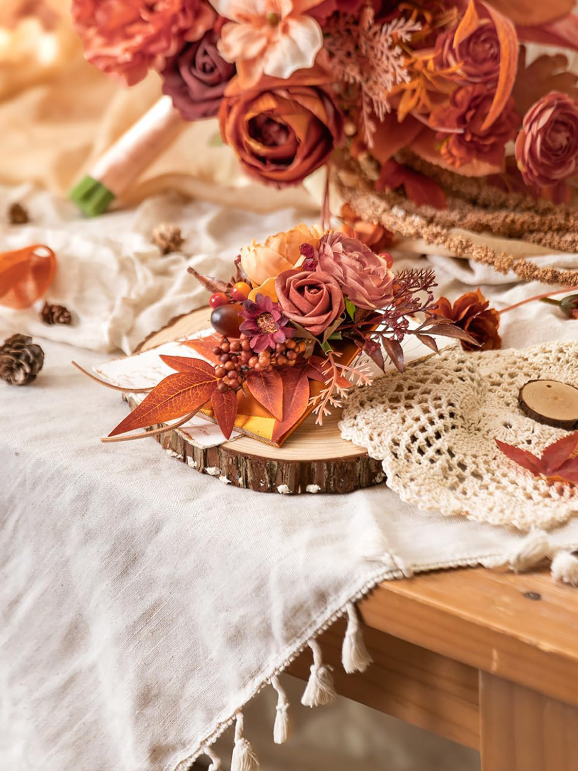 Maple Red Groom Boutonniere for Wedding 1 Pcs