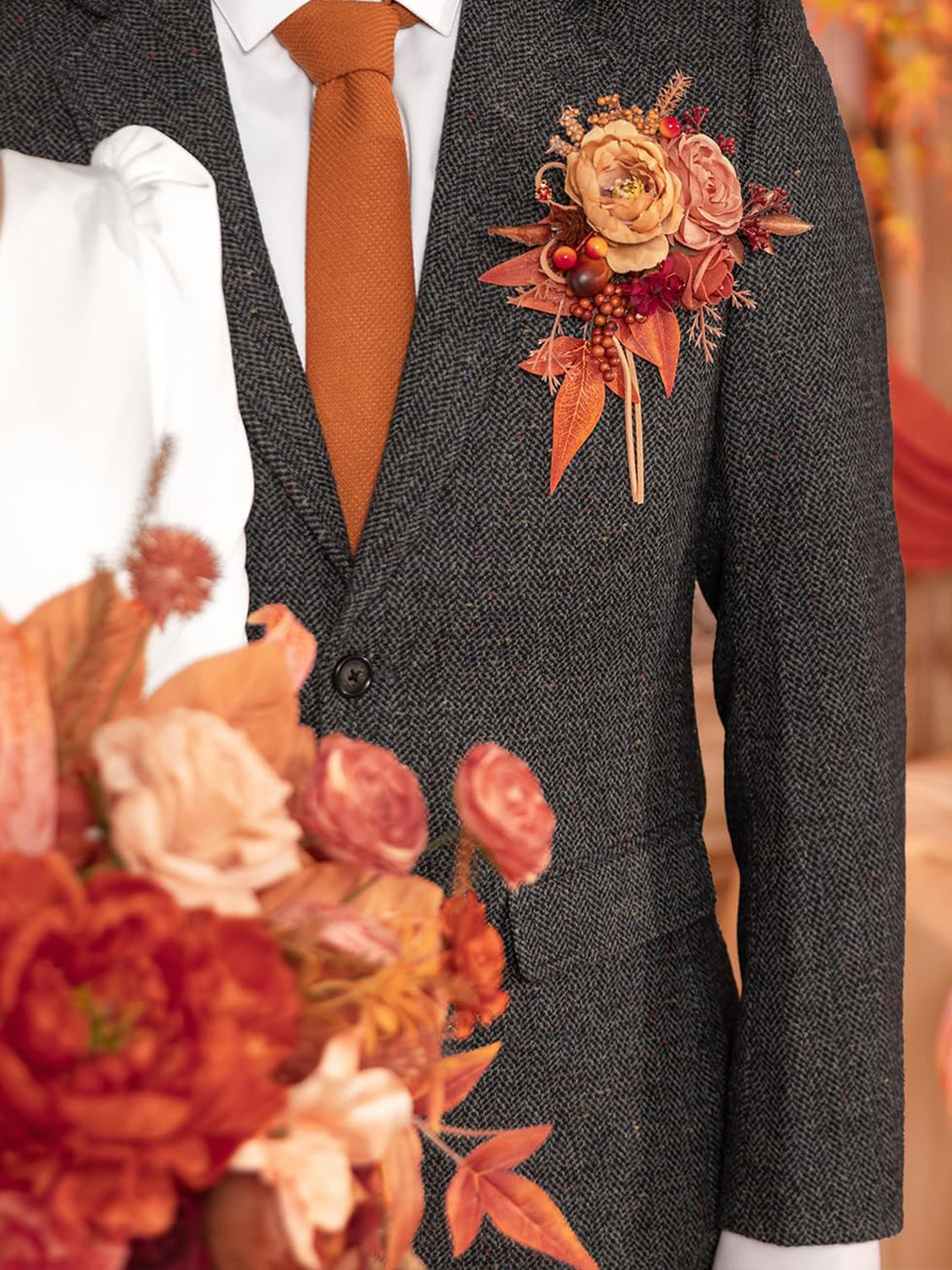 Maple Red Groom Boutonniere for Wedding 1 Pcs