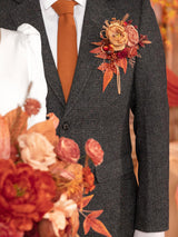 Maple Red Groom Boutonniere for Wedding 1 Pcs