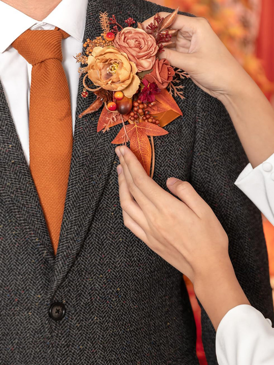 Maple Red Groom Boutonniere for Wedding 1 Pcs