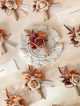 Maple Red Groom and Best Man Boutonniere for Wedding Set of 10