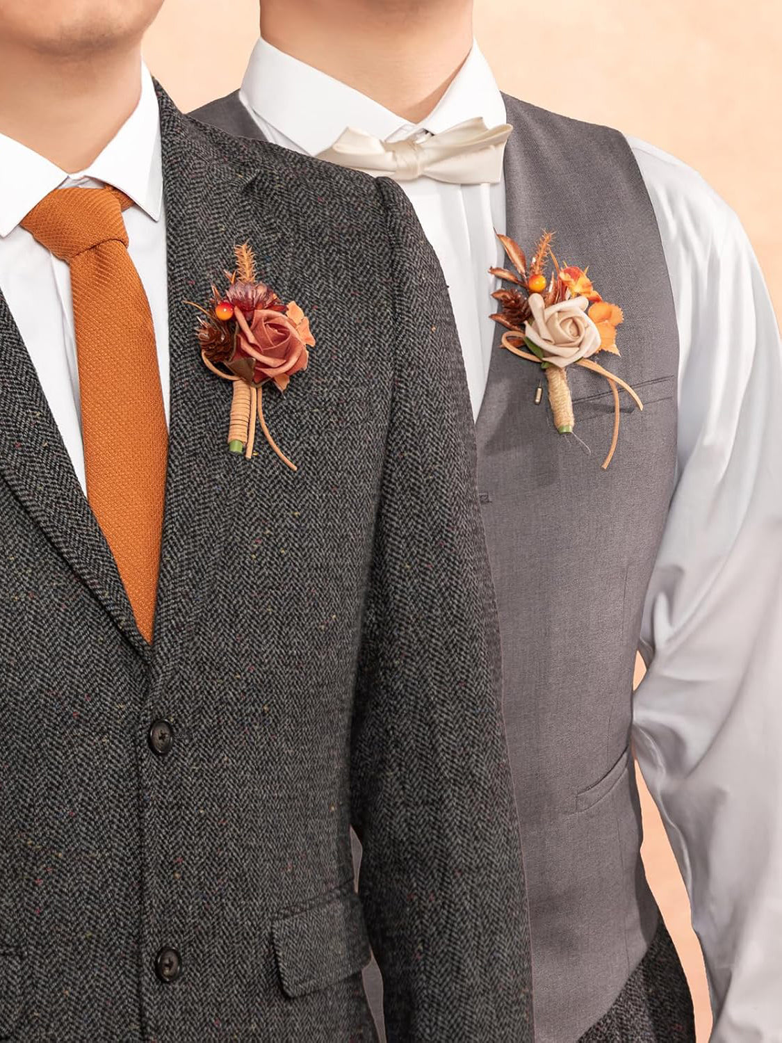 Maple Red Groom and Best Man Boutonniere for Wedding Set of 10