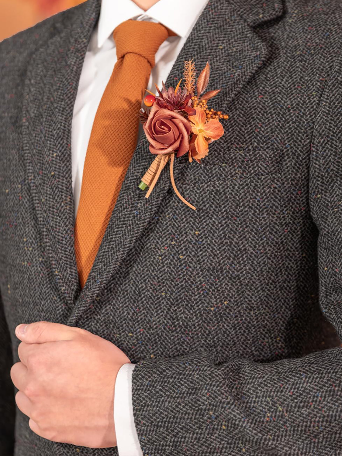 Maple Red Groom and Best Man Boutonniere for Wedding Set of 10