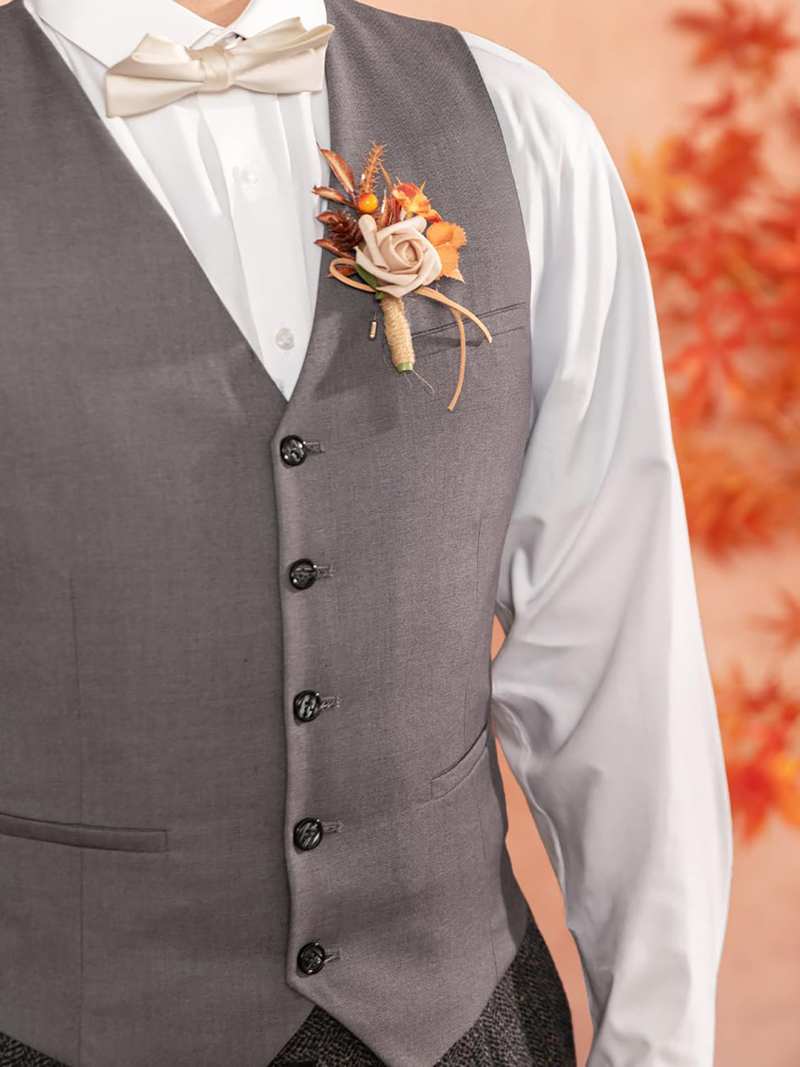 Maple Red Groom and Best Man Boutonniere for Wedding Set of 10