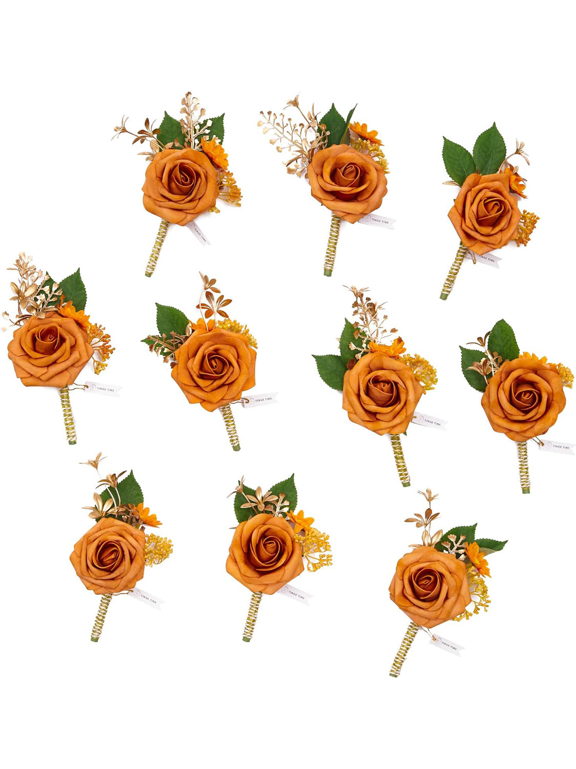 Miami Burnt Orange Groom and Best Man Boutonniere for Wedding Set of 10
