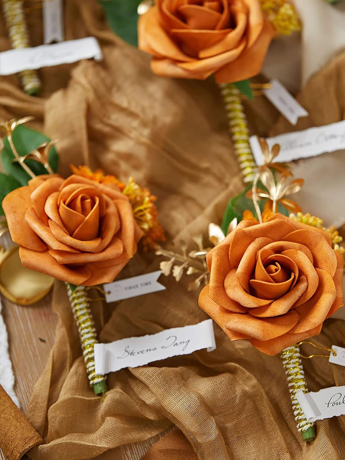 Miami Burnt Orange Groom and Best Man Boutonniere for Wedding Set of 10