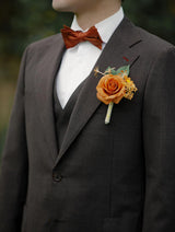 Miami Burnt Orange Groom and Best Man Boutonniere for Wedding Set of 10