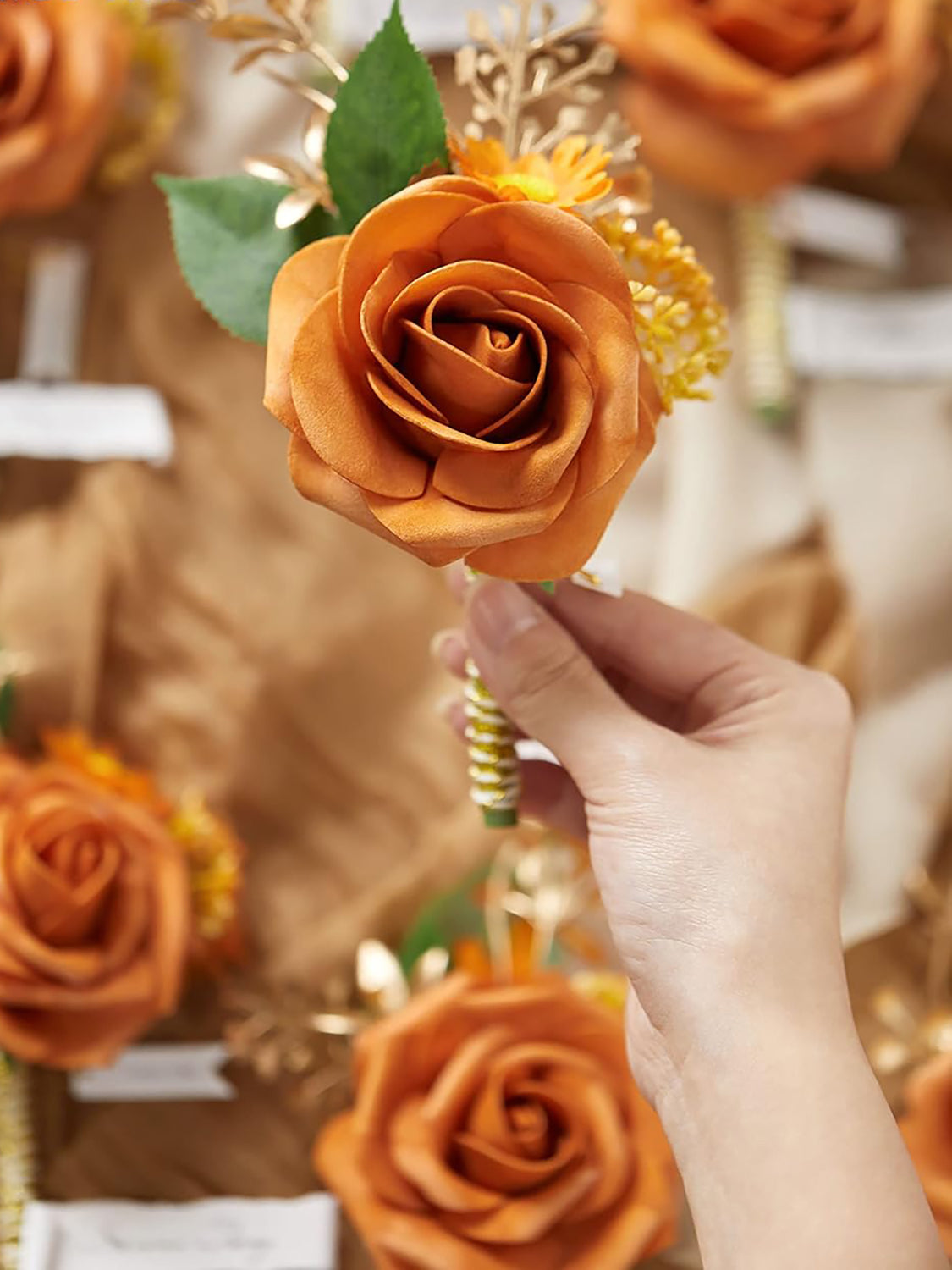 Miami Burnt Orange Groom and Best Man Boutonniere for Wedding Set of 10