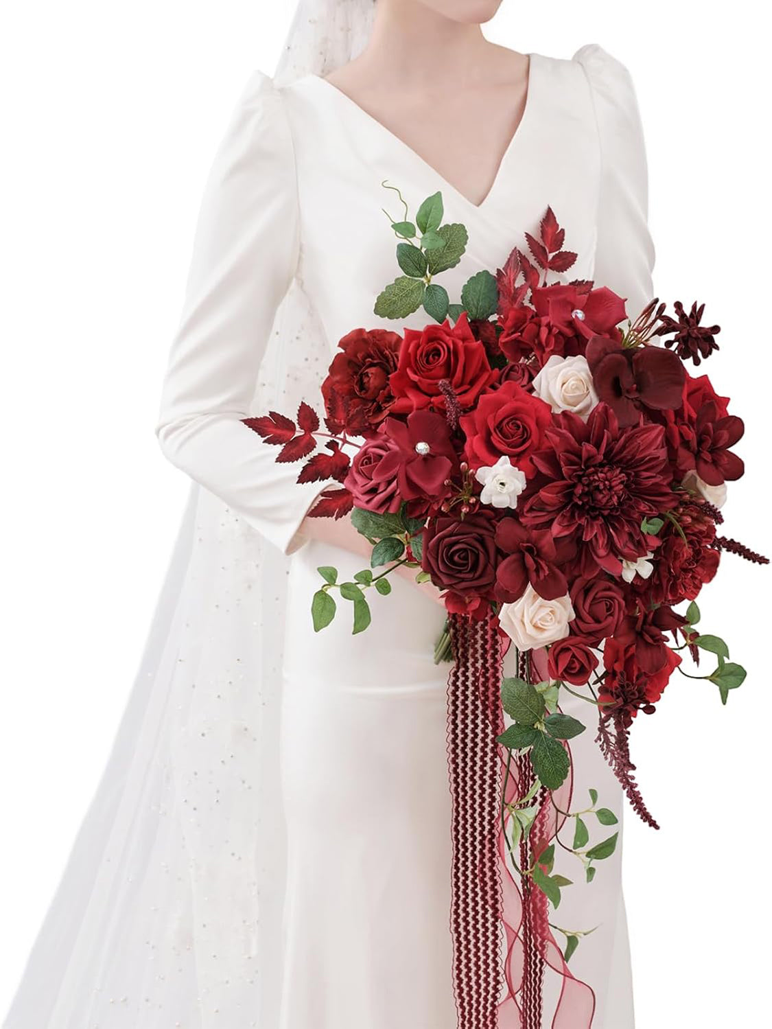 Burgundy Red 15 Inch Artificial Wedding Bouquets for Bride