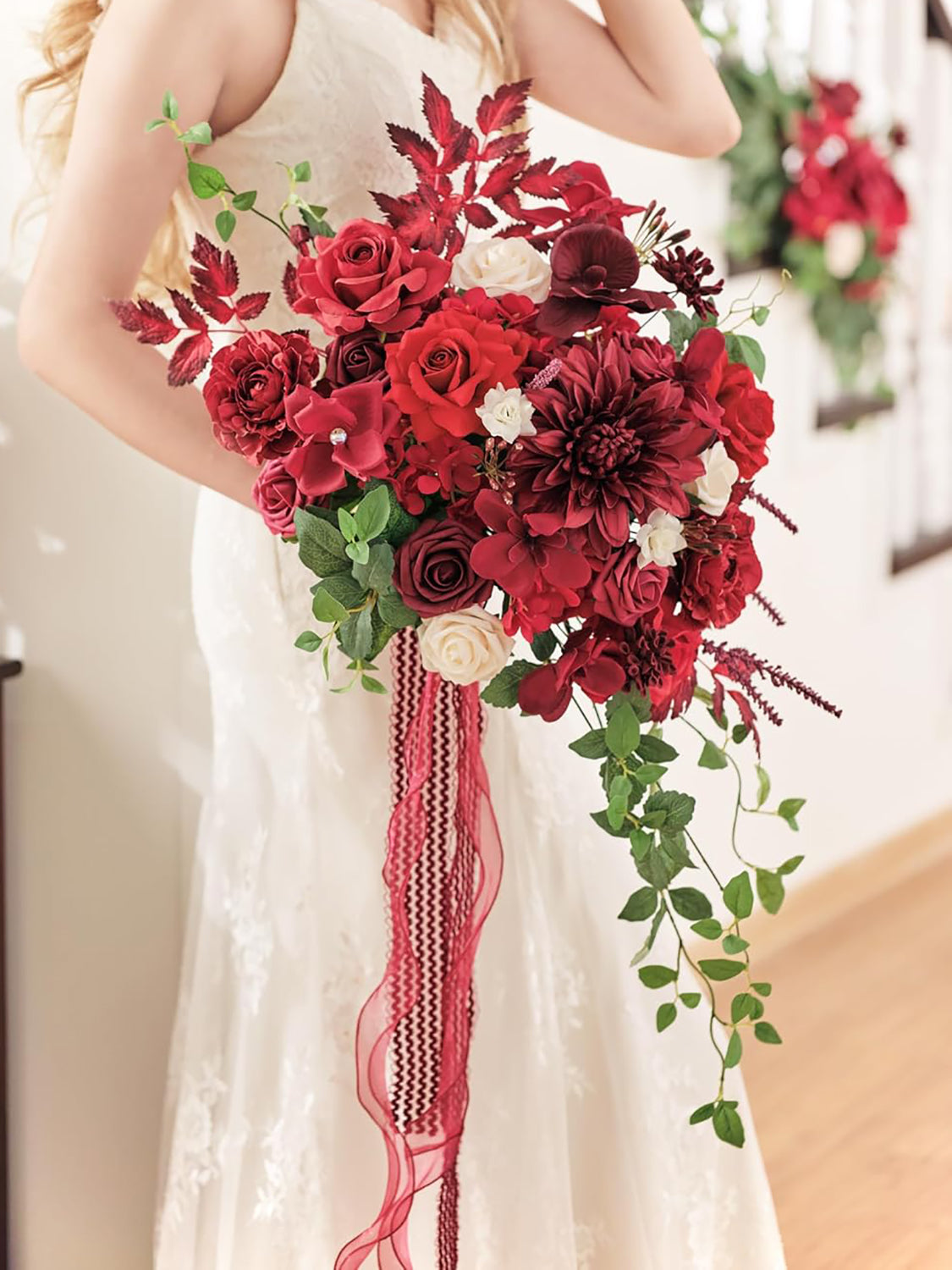 Burgundy Red 15 Inch Artificial Wedding Bouquets for Bride