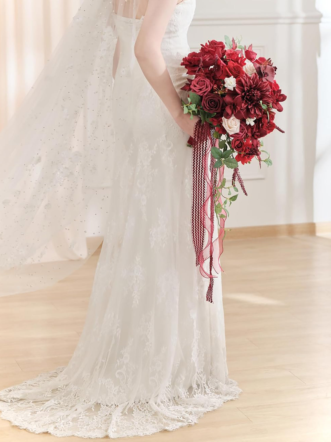 Burgundy Red 15 Inch Artificial Wedding Bouquets for Bride