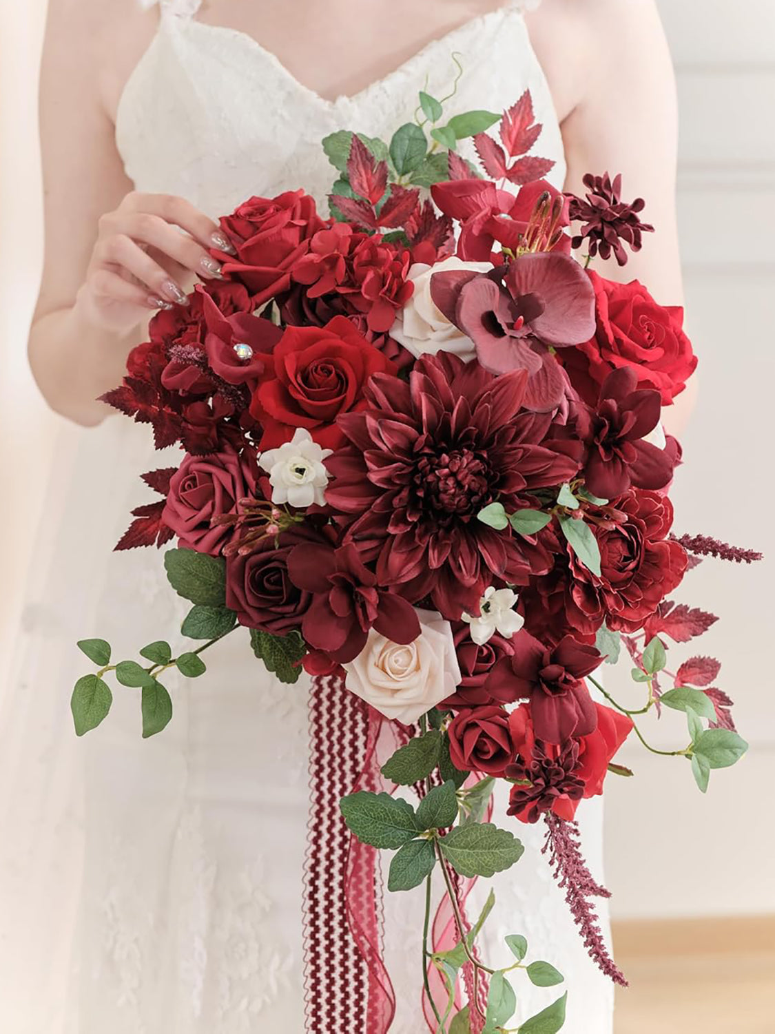 Burgundy Red 15 Inch Artificial Wedding Bouquets for Bride