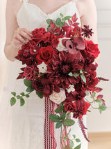 Burgundy Red 15 Inch Artificial Wedding Bouquets for Bride