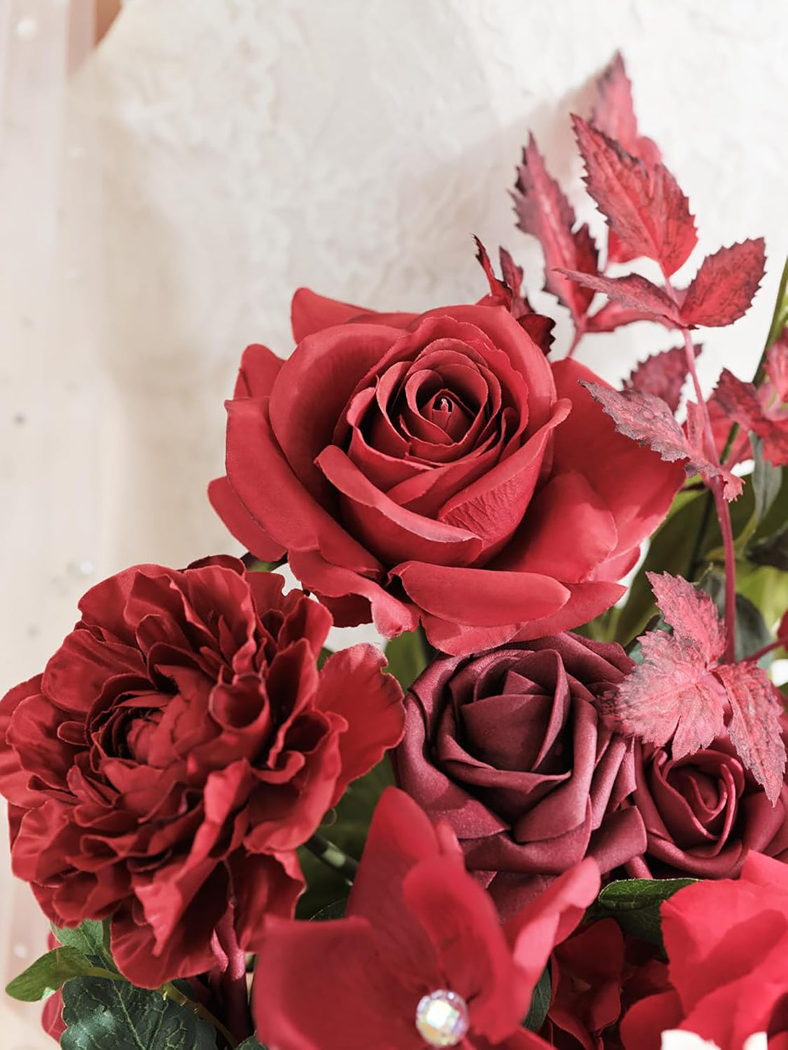 Burgundy Red 15 Inch Artificial Wedding Bouquets for Bride