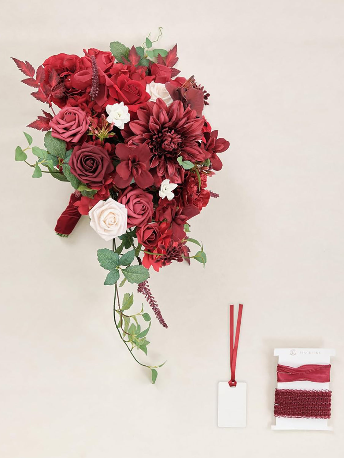 Burgundy Red 15 Inch Artificial Wedding Bouquets for Bride