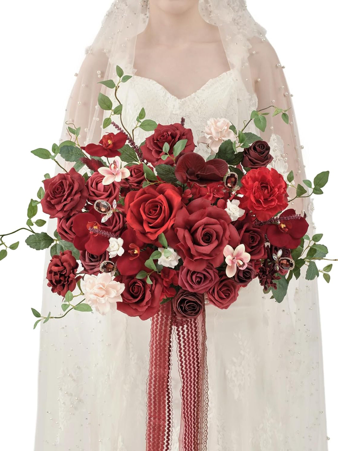 Burgundy Red 17 Inch Artificial Bridal Bouquet