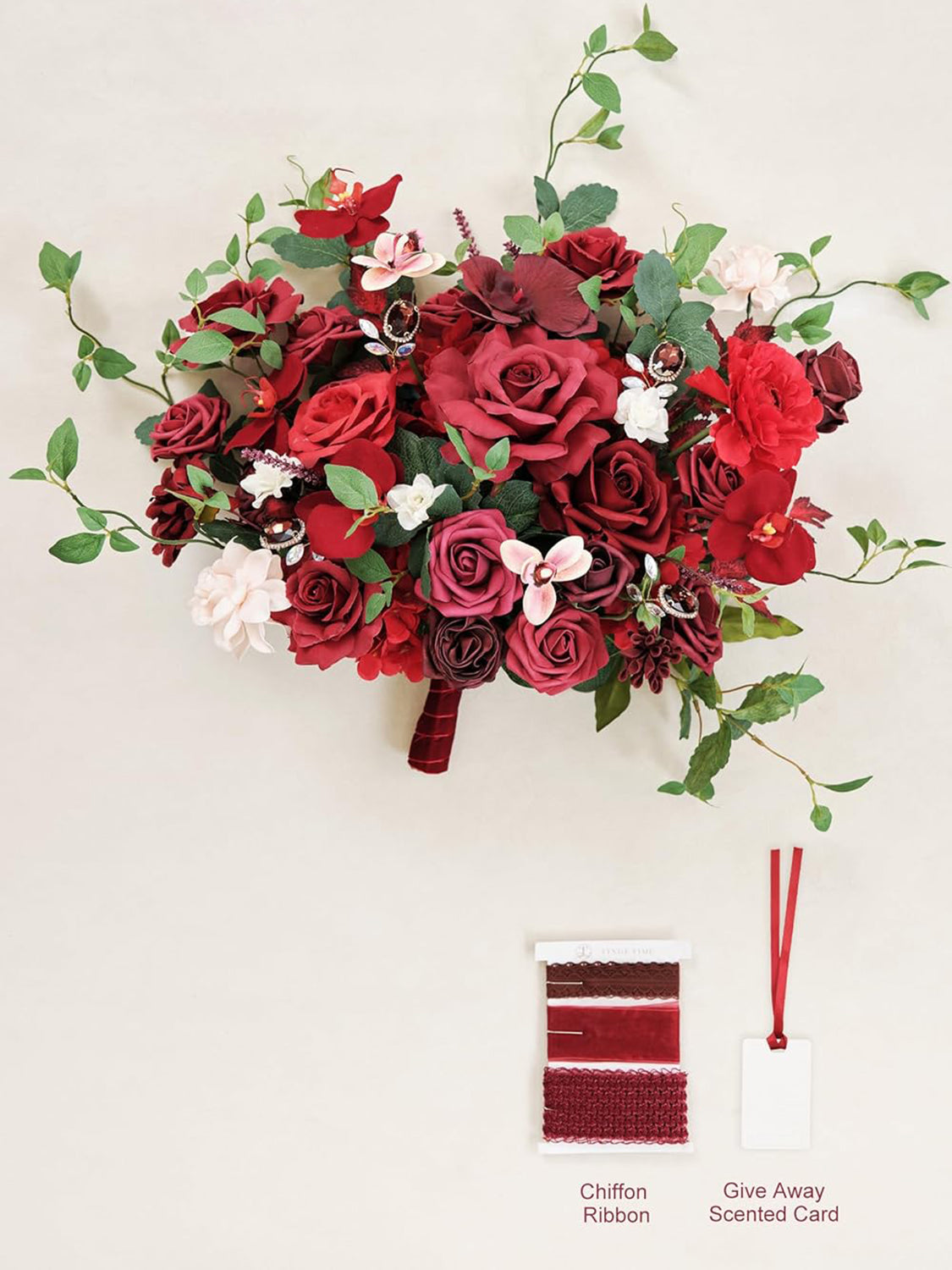 Burgundy Red 17 Inch Artificial Bridal Bouquet