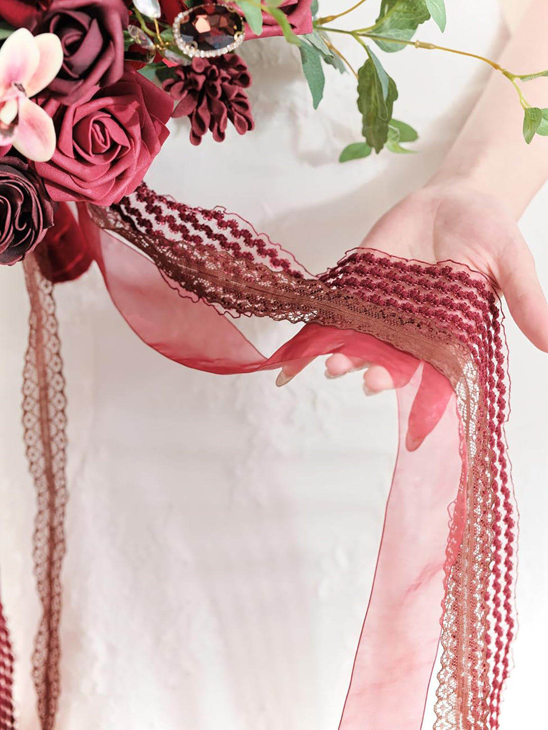 Burgundy Red 17 Inch Artificial Bridal Bouquet