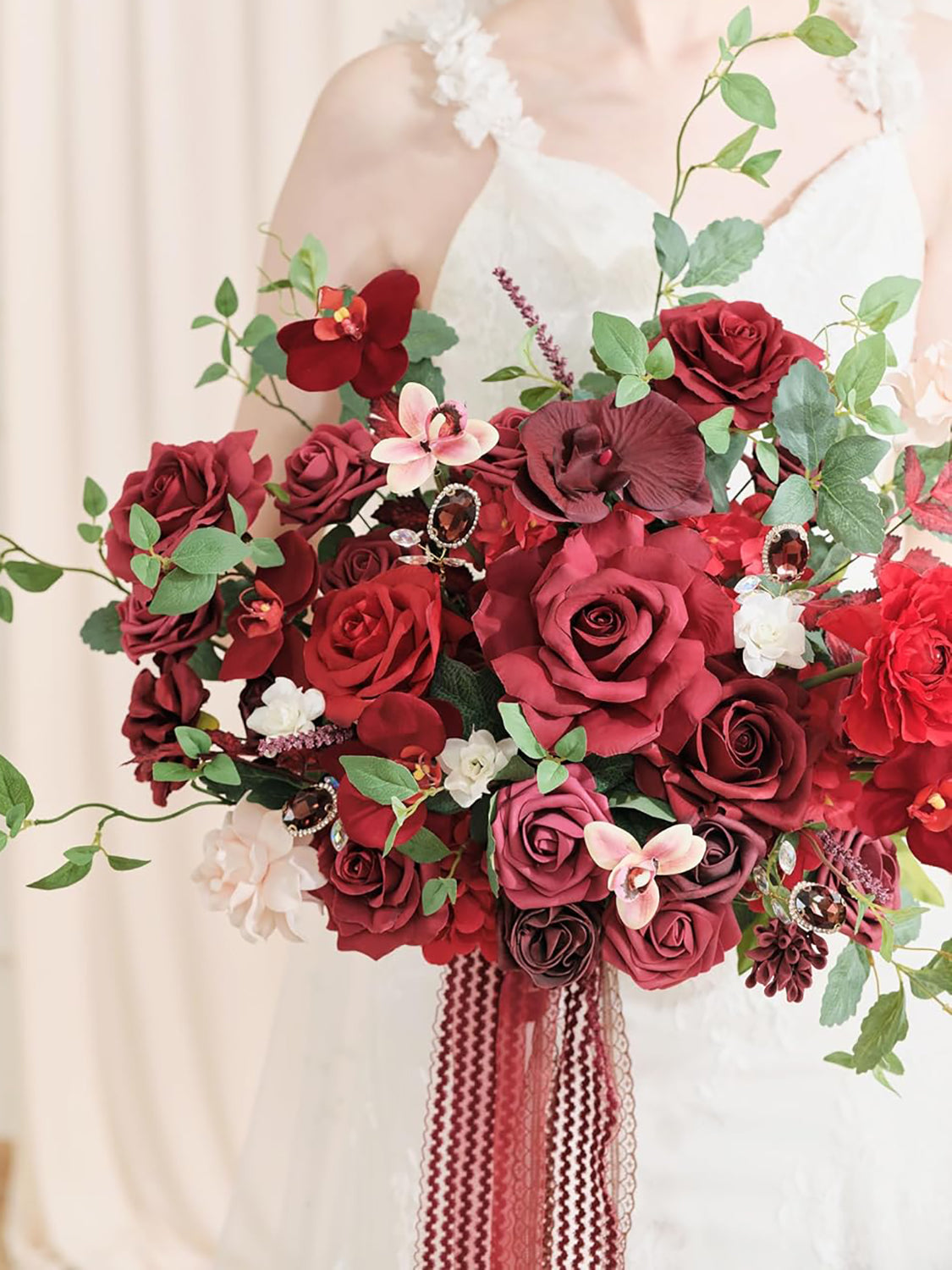 Burgundy Red 17 Inch Artificial Bridal Bouquet
