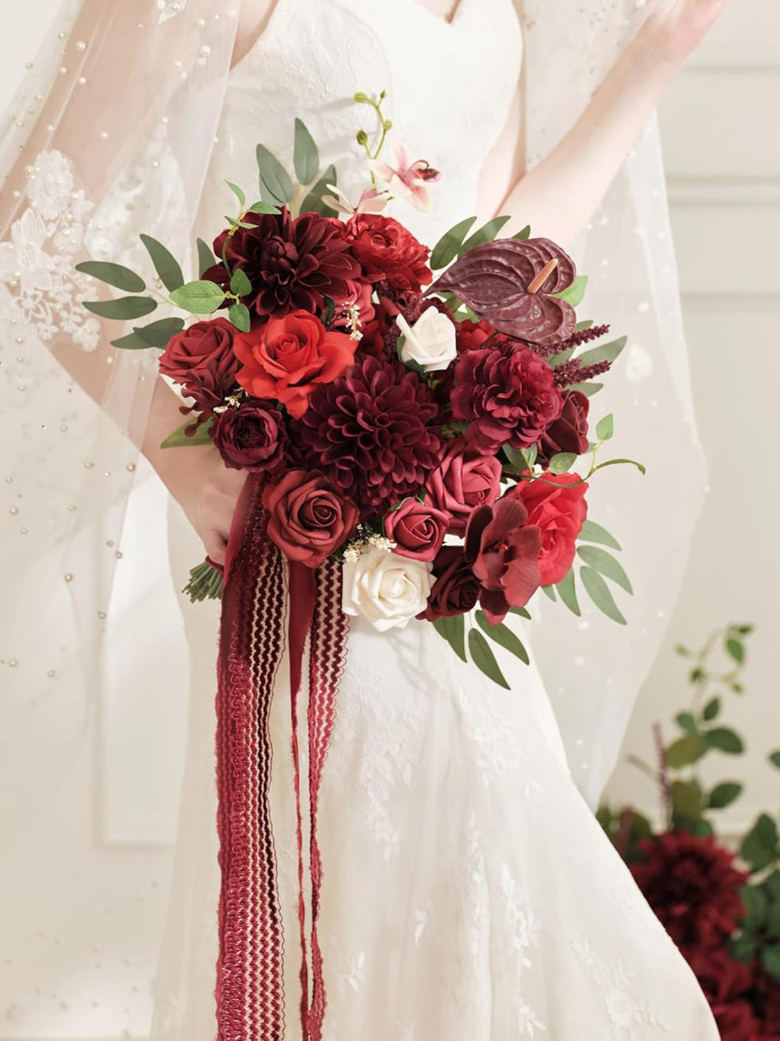 Burgundy 11 Inch Wedding Bouquets for Bride