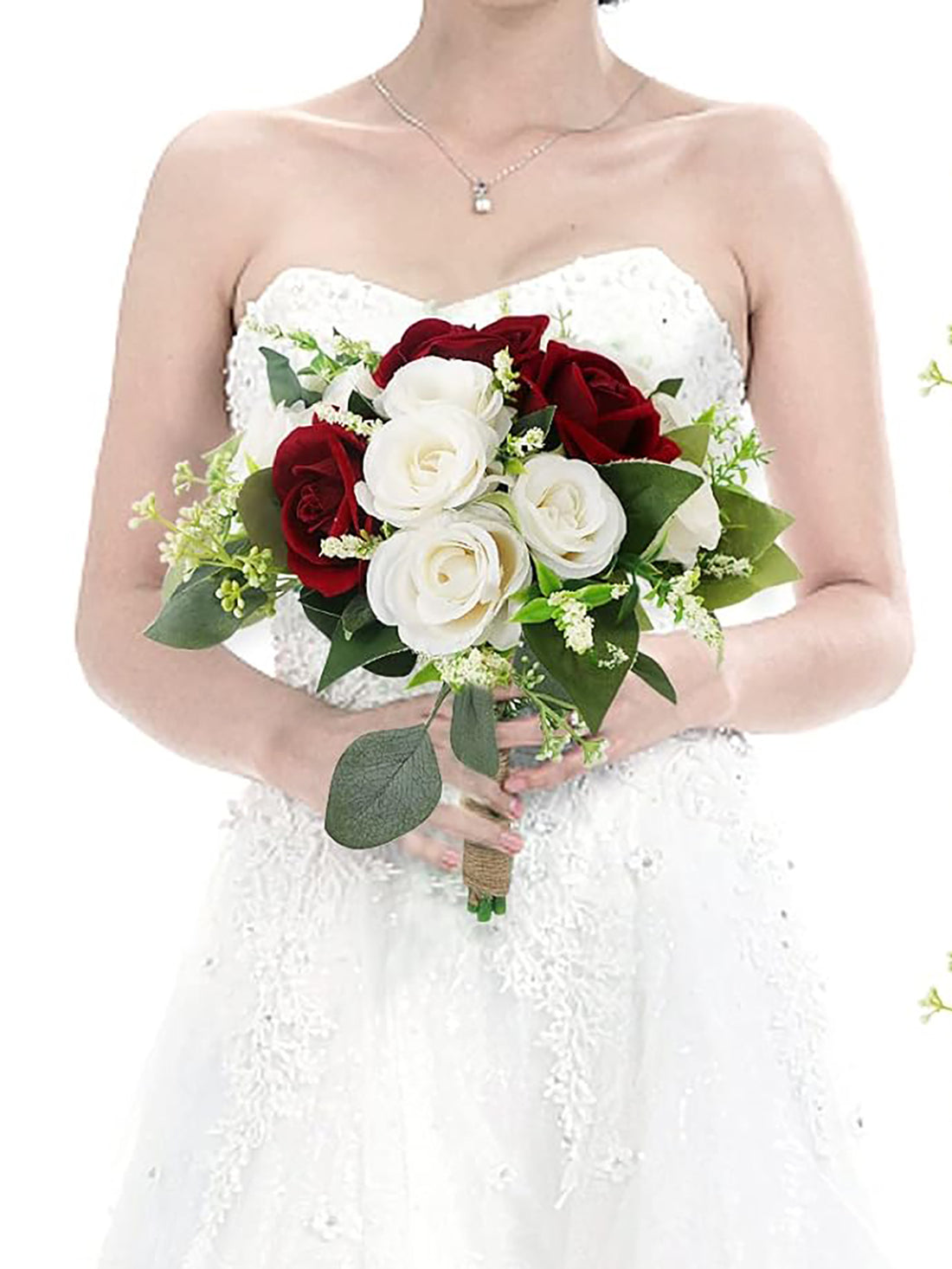 Bridesmaid Bouquets 7 Inch Burgundy and White Set of 6 for Wedding