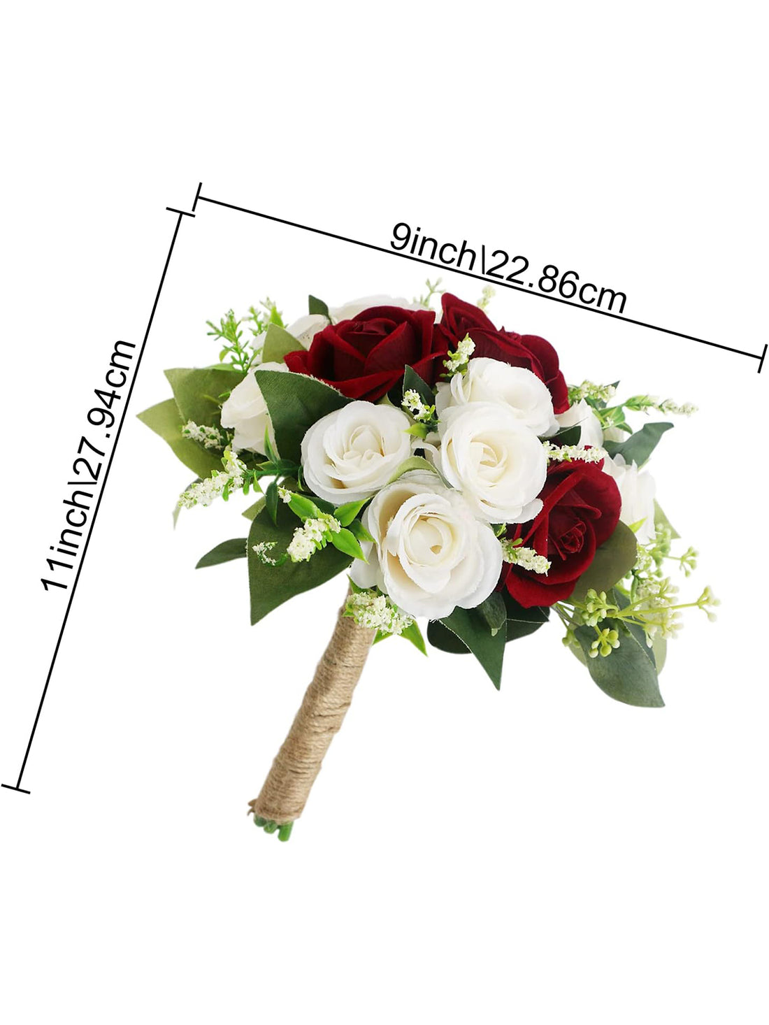 Bridesmaid Bouquets 7 Inch Burgundy and White Set of 6 for Wedding