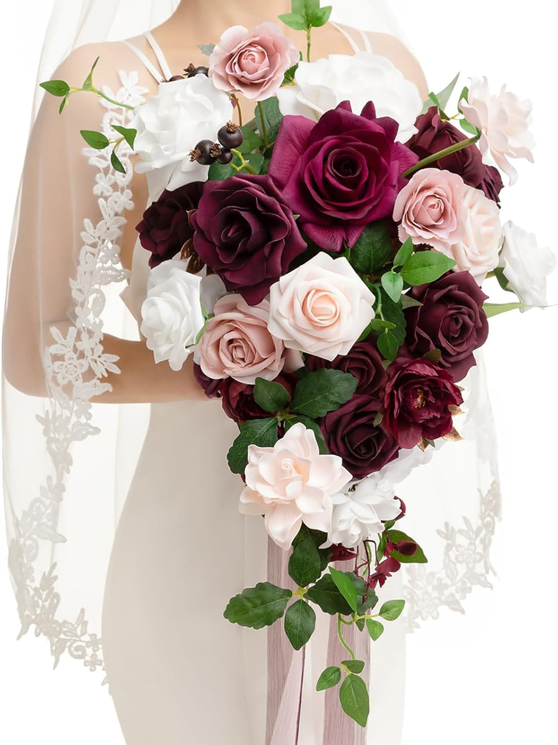 Red  Burgundy 13 Inch Wedding Bouquets for Bride