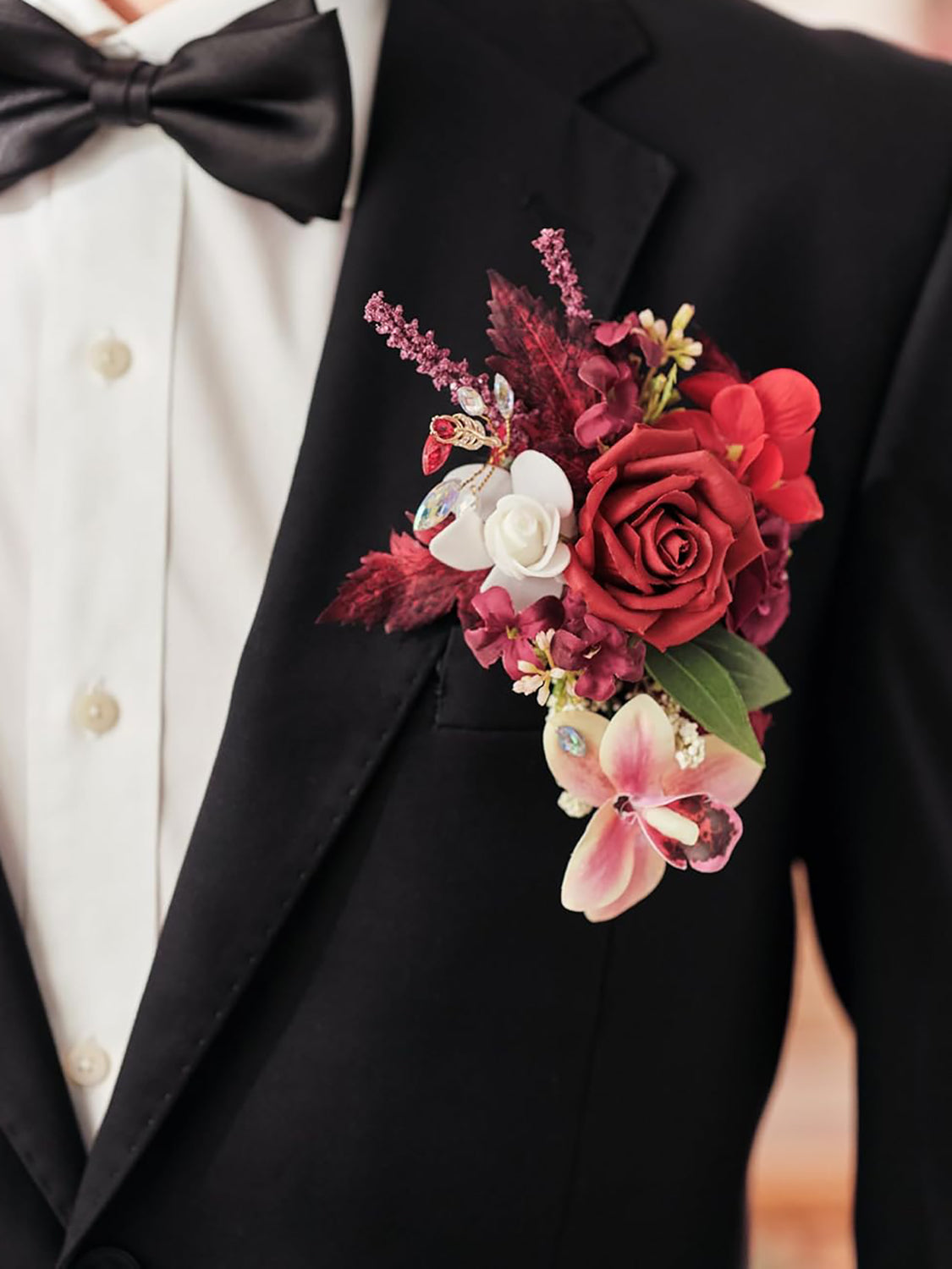 Burgundy Single Pocket Boutonniere for Man Groom