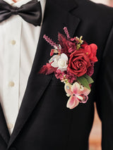Burgundy Single Pocket Boutonniere for Man Groom