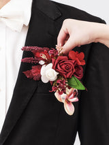 Burgundy Single Pocket Boutonniere for Man Groom
