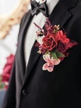 Burgundy Single Pocket Boutonniere for Man Groom