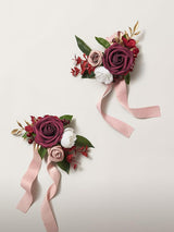 Burgundy 2pcs Prom Wrist Corsage Artificial Flowers