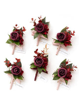 Burgundy Marsala 6pcs Groom Groomsmen Boutonniere