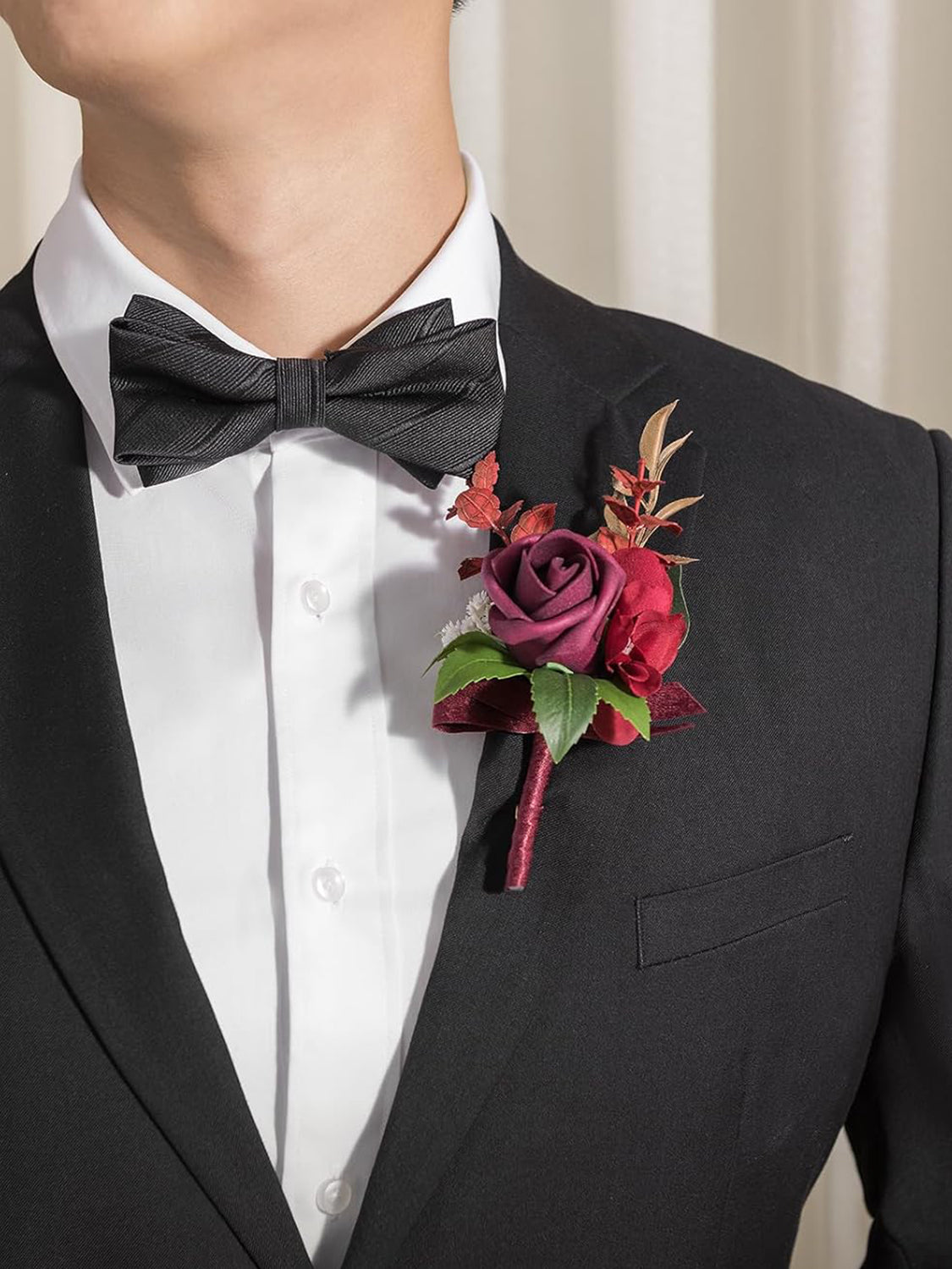 Burgundy Marsala 6pcs Groom Groomsmen Boutonniere