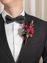 Burgundy Marsala 6pcs Groom Groomsmen Boutonniere