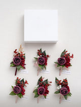 Burgundy Marsala 6pcs Groom Groomsmen Boutonniere