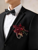 Burgundy Dusty Rose 6pcs Groom Groomsmen Boutonniere