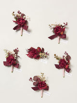 Burgundy Dusty Rose 6pcs Groom Groomsmen Boutonniere