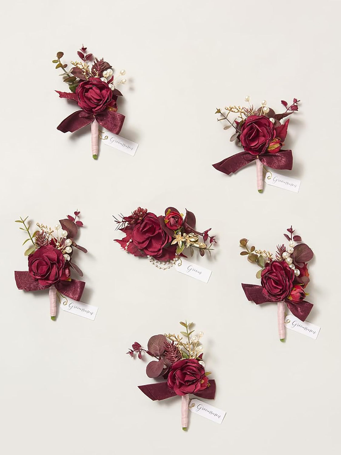 Burgundy Dusty Rose 6pcs Groom Groomsmen Boutonniere