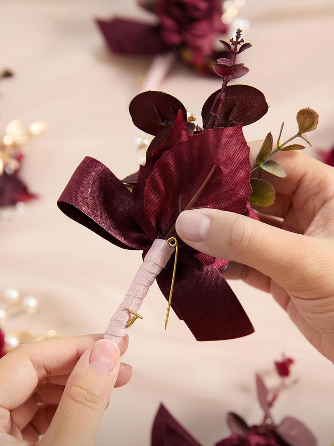 Burgundy Dusty Rose 6pcs Groom Groomsmen Boutonniere