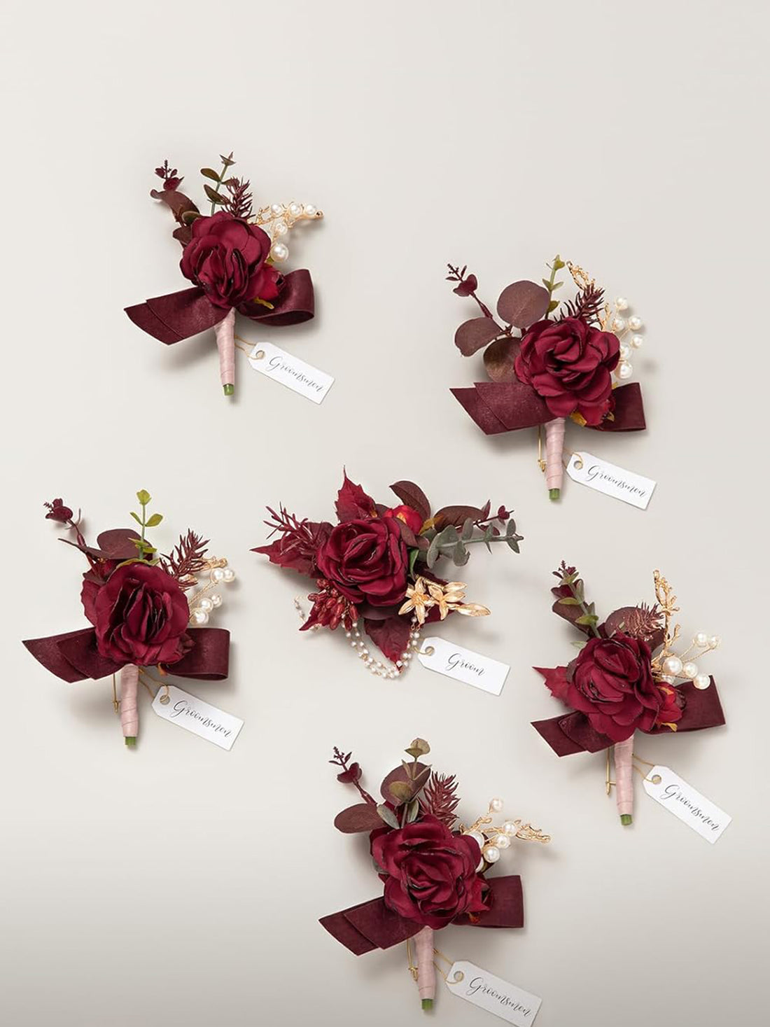Burgundy Dusty Rose 6pcs Groom Groomsmen Boutonniere