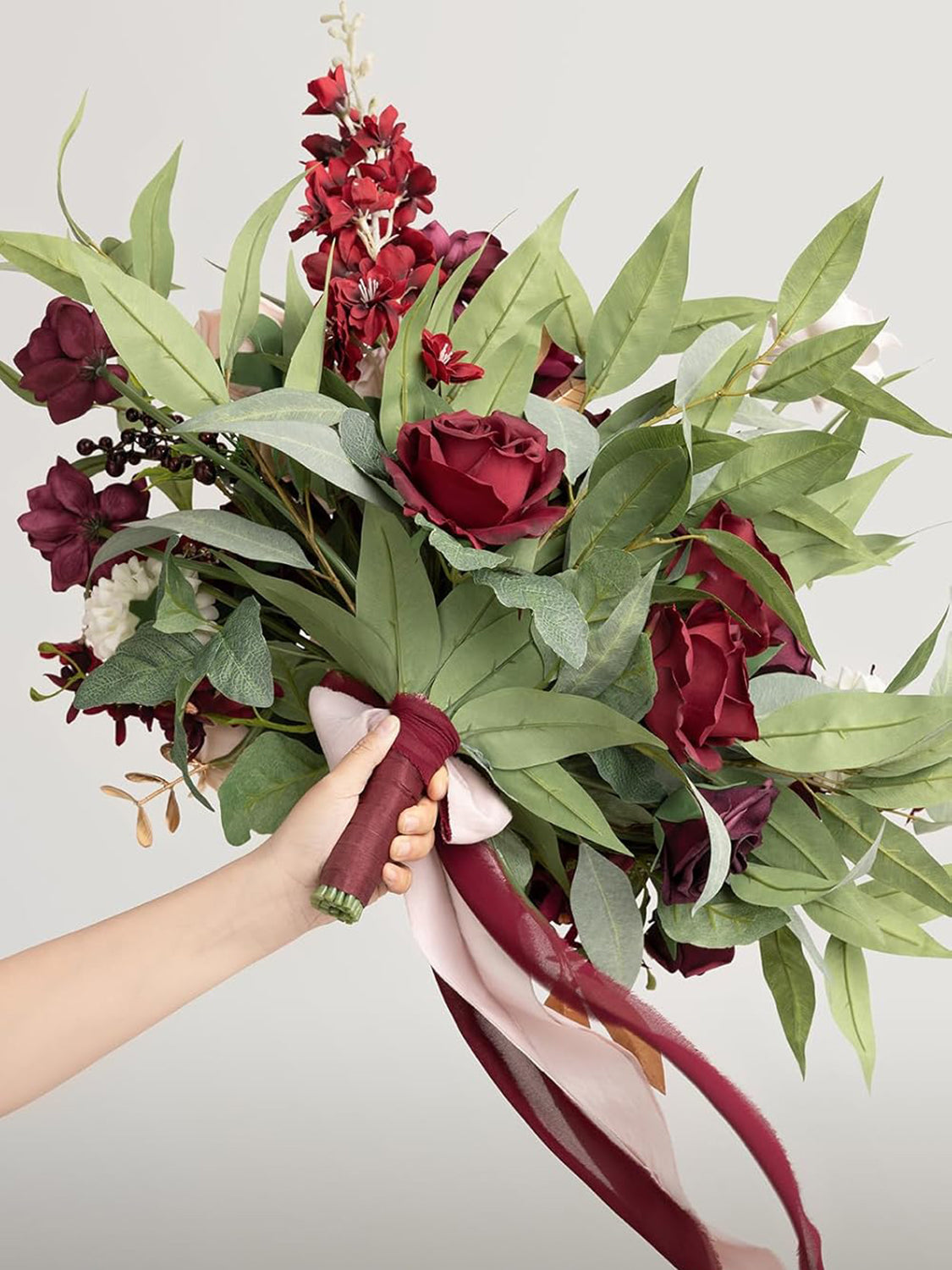 Red Marsala & Blush 17 Inch Wedding Bouquets for Bride