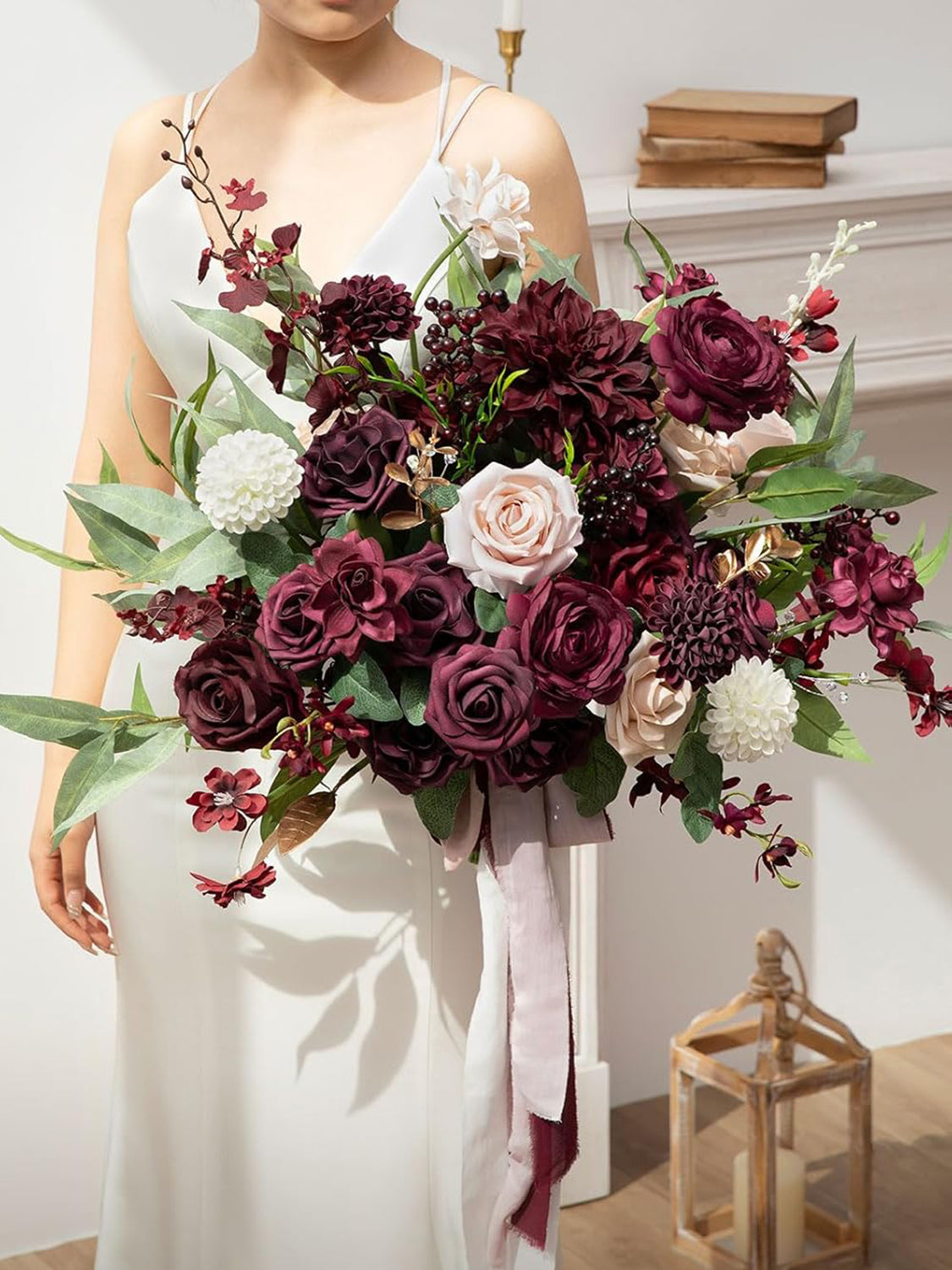Red Marsala & Blush 17 Inch Wedding Bouquets for Bride