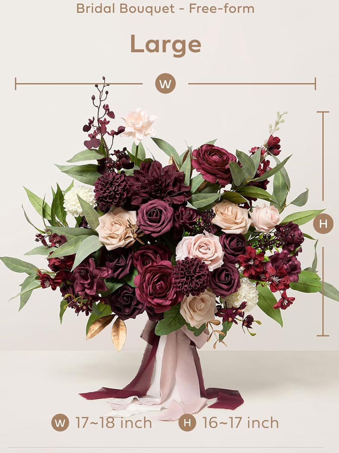 Red Marsala & Blush 17 Inch Wedding Bouquets for Bride