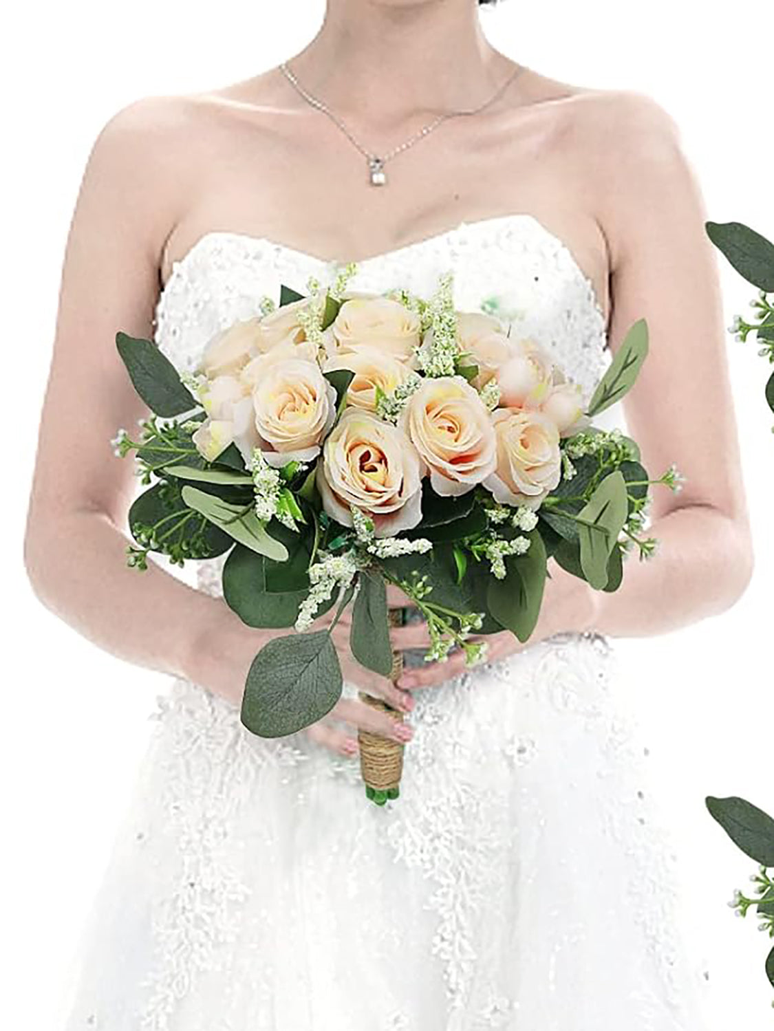 Champagne Artificial Flower Bouquet Bridesmaid Bouquets For Wedding 7 Inch